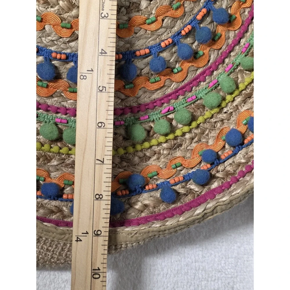 NWT America & Beyond Pom Pom Fiesta Jute Tote Bag Beach Pool - Picture 8 of 9